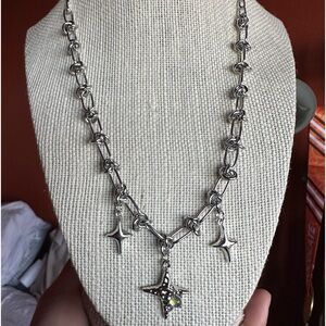 Y2K Silver Stars & Barbed Wire Silver Necklace
